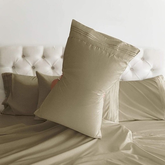 King size 6 Piece Sheet Set color tan beige - Picture 3 of 5